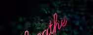 Breathe and Grow: An Emerging Leader's Journey Neon word "breathe" glowing amidst dense, dark foliage, symbolizing an emerging leader finding clarity and growth within challenges.