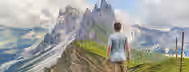 Ascending the Peak of Leadership A man stands at the base of towering mountains, contemplating his ascent, symbolizing the challenging yet rewarding journey of self-improvement.