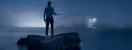 Guiding Light on the Path to Leadership A person stands on a solitary rock, flashlight in hand, illuminating the vast night ocean ahead, symbolizing the journey towards self-discovery.
