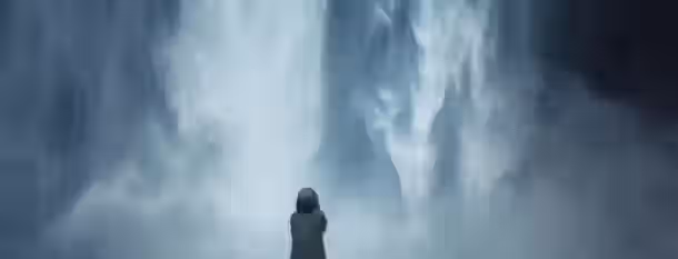 Facing the Cascade: Journey to Leadership Standing before a powerful waterfall, a lone figure contemplates their journey towards growth and self-improvement.
